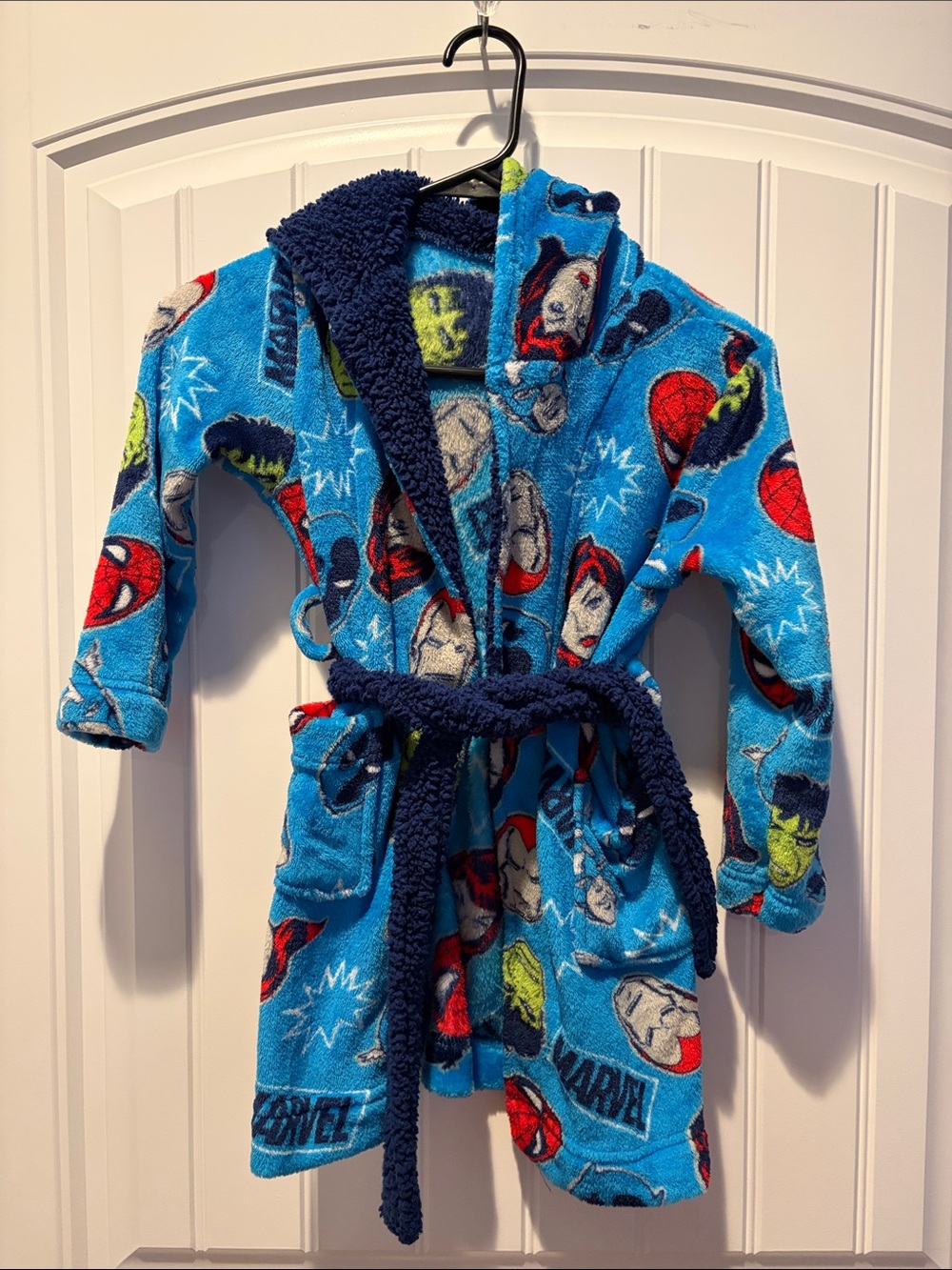 Marvel Blue Kids Plush Hooded Robe